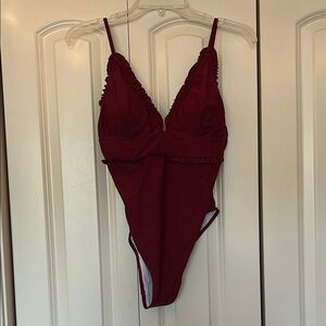Red Ruffled One-Piece Swimsuit